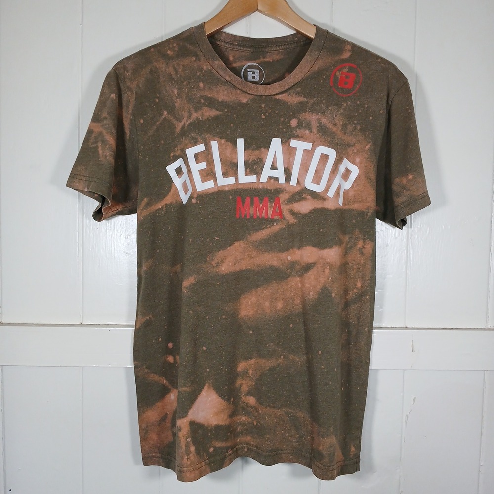 Bellator MMA T-Shirt Mens Medium Green Orange Bleach Wash Tie Dye Graphic Tee